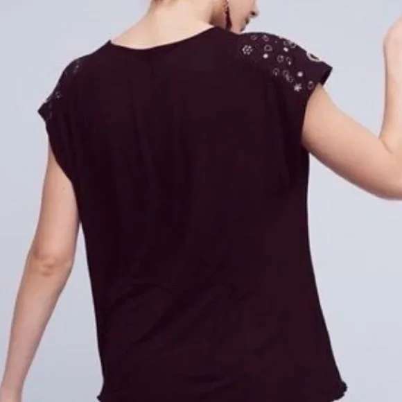 Anthropologie Akemi + Kin Arcana Embroidered Black Top XS - Picture 4 of 16